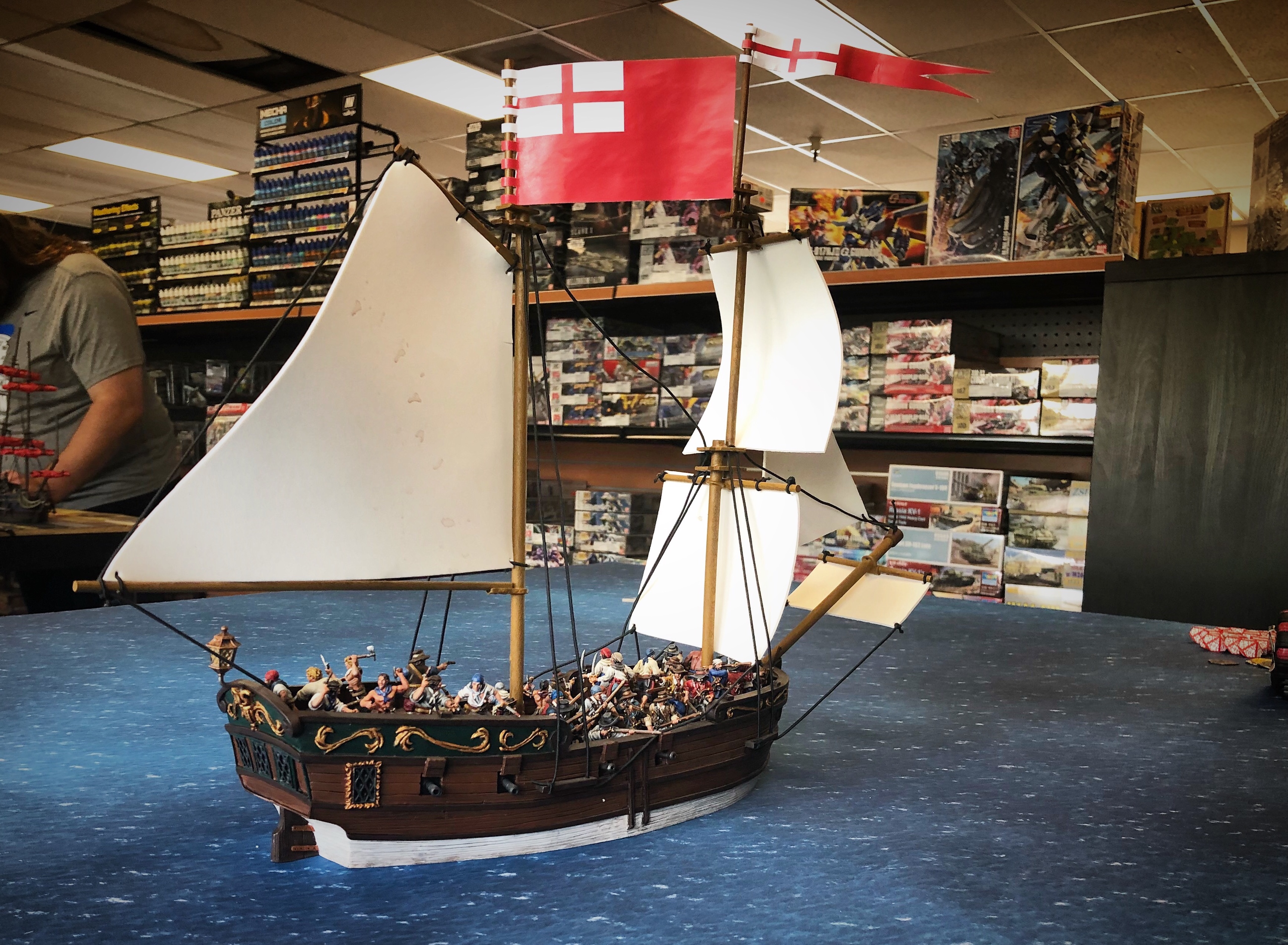 Blood & Plunder brigantine under the English flag. At geeks and games in oregon city.