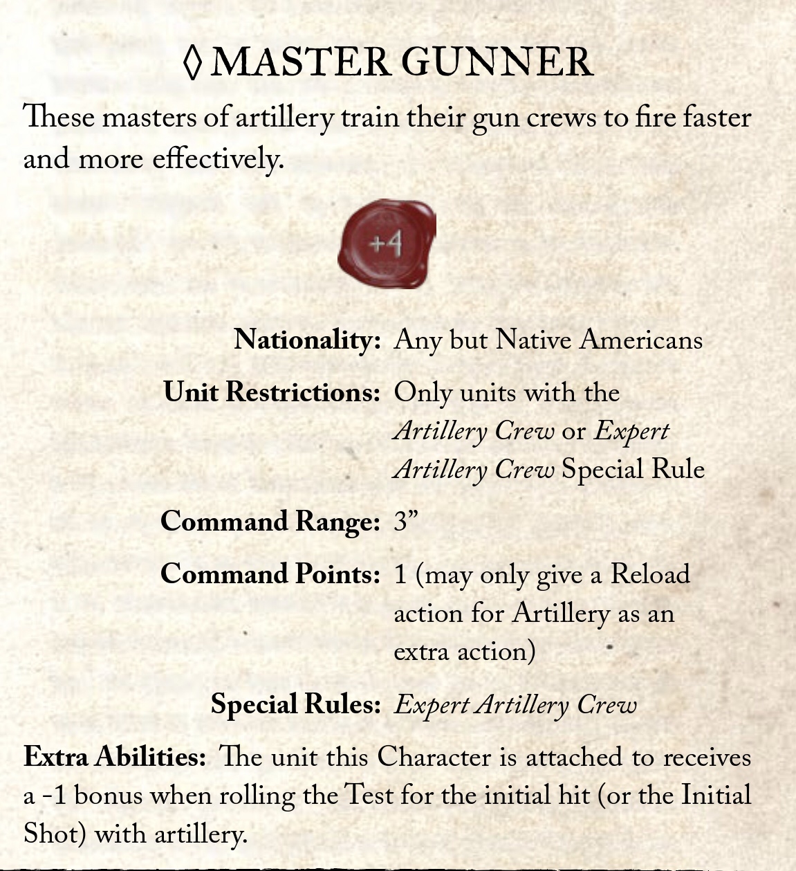 Blood & Plunder Characters - Master Gunner Model Stats and Special Abilities