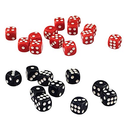 red and black d6 dice