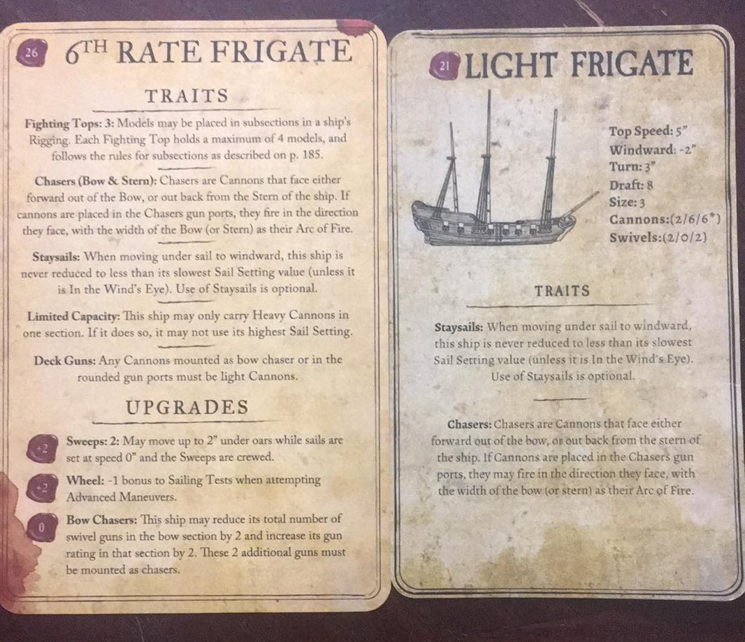 6th Rate Frigate and Light Frigate stat cards description text