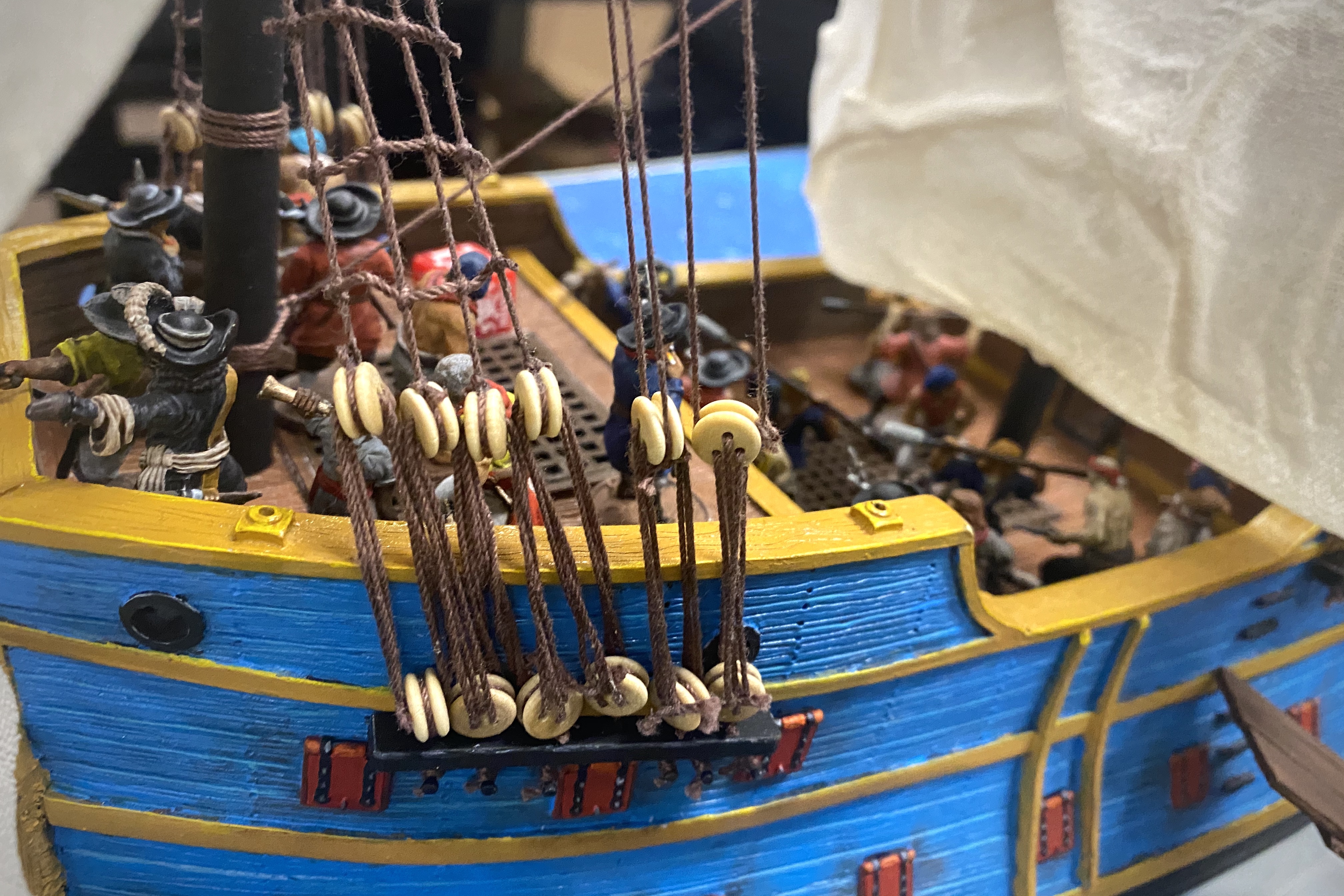 Ship rigging on a foredeck