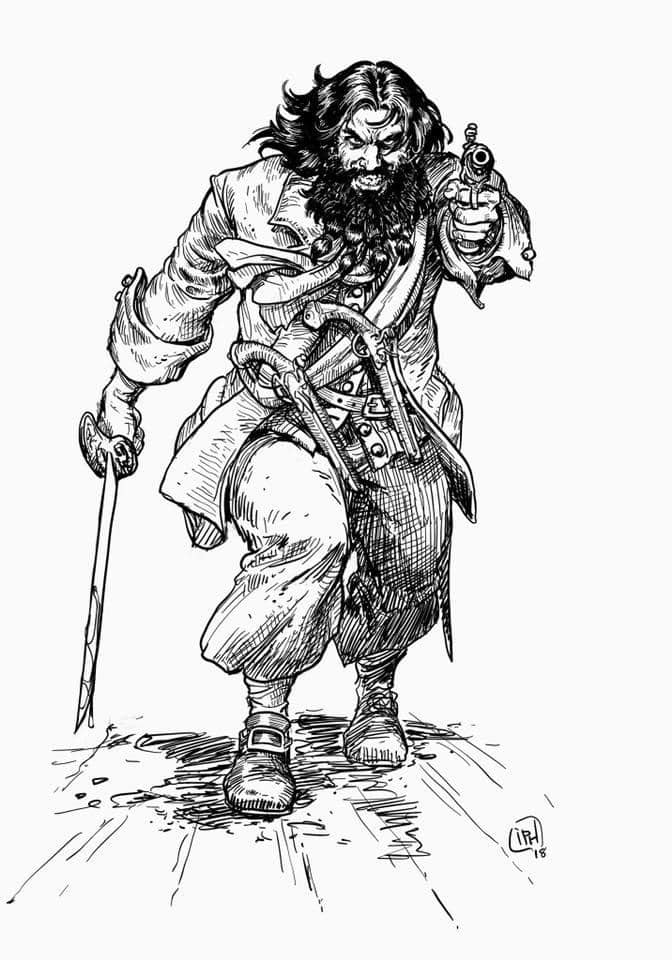 Blackbeard line drawing from Raise the Black for Blood & Plunder