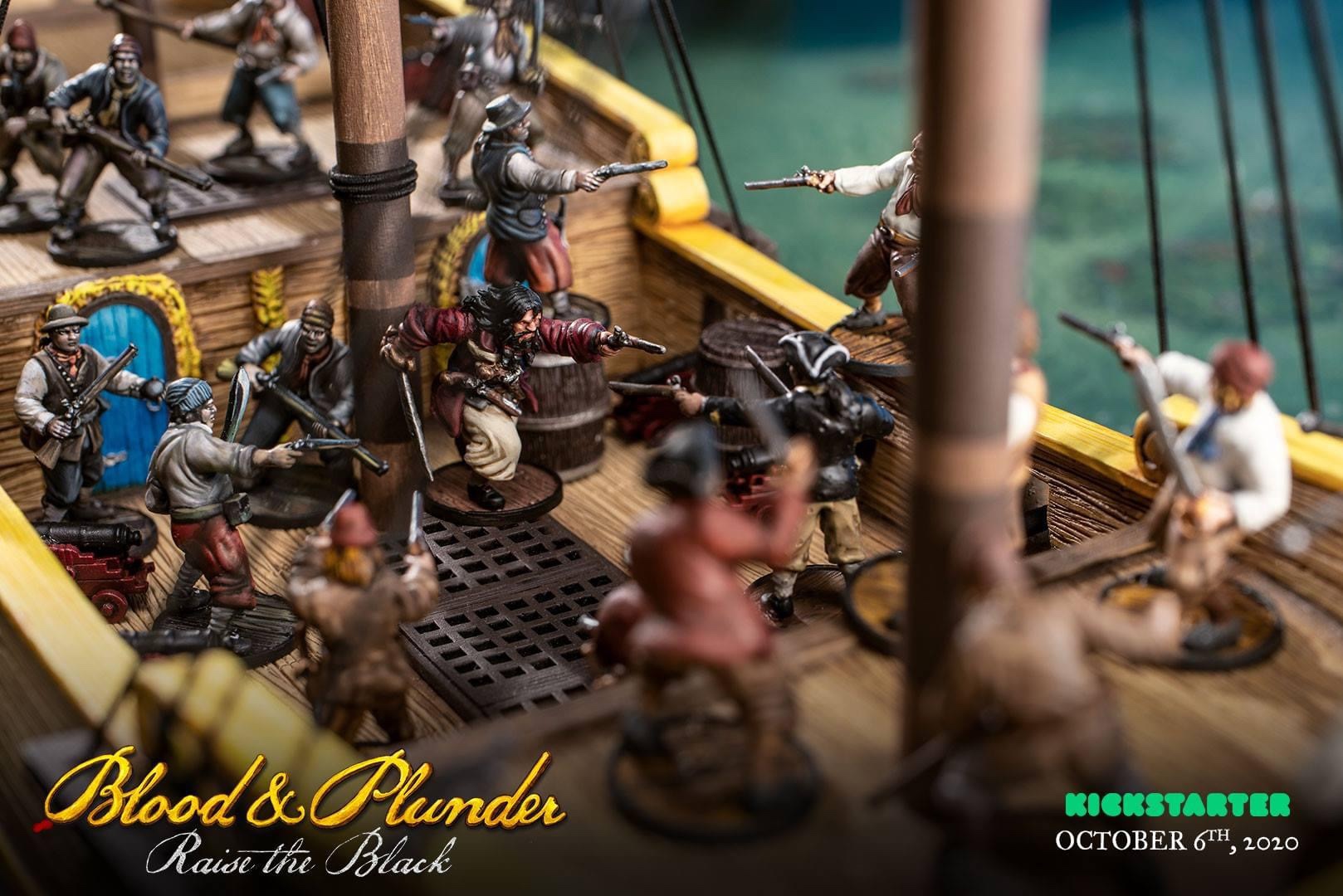 Blood & Plunder: Raise the Black - Blackbeard Legendary Commander Miniature fighting on the Queen Anne's Revenge a 6th Rate Frigate ship