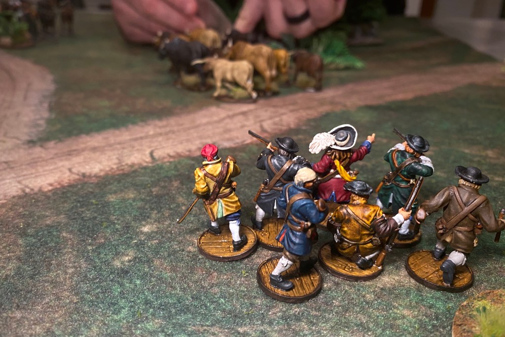 English North American Colonial Militia moved to defend their herd