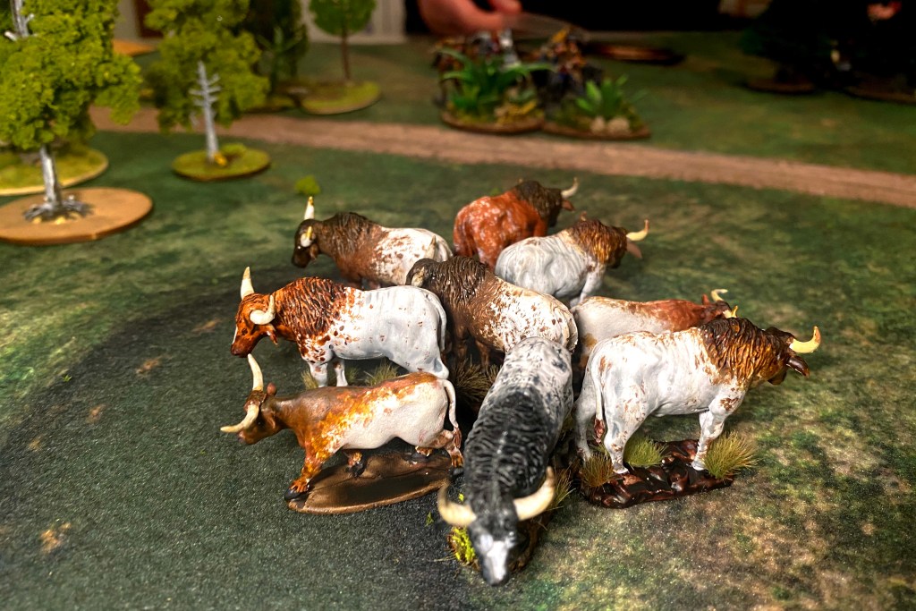 Herd of cattle in a Blood & Plunder game scenario