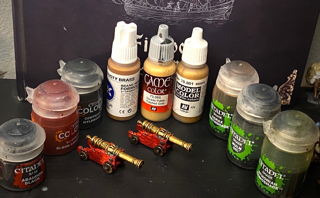Paint bottles used in the cannon painting tutorial