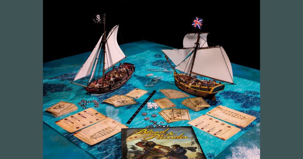 Raise the Black 2 player starter table with ships and cards - Blood & Plunder