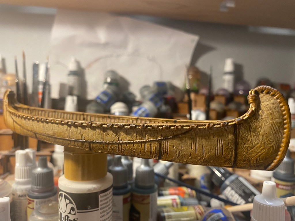 blood and Plunder birchbark canoe contrast paints