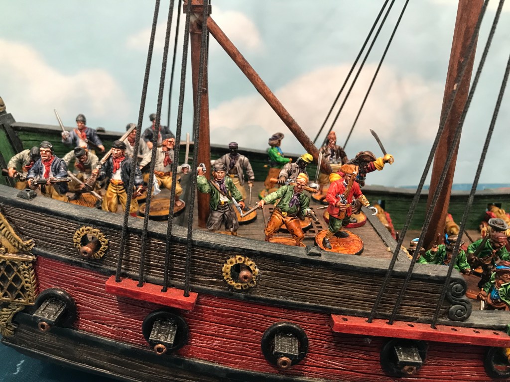 Pirate crew in blood and plunder