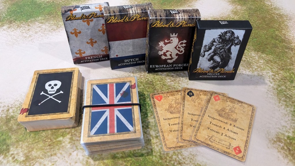 Blood & Plunder Activation Cards with protective sleeves