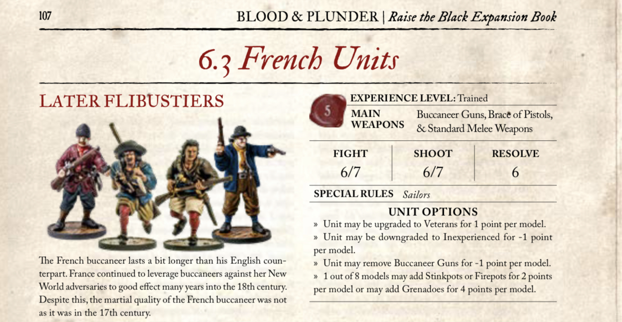 later flibustiers stats from blood and plunder