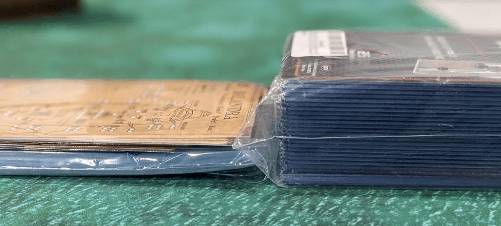 Protect Ship Card Sleeves - ultra thin vs rigid thickness - side-by-side comparison of 25 of each