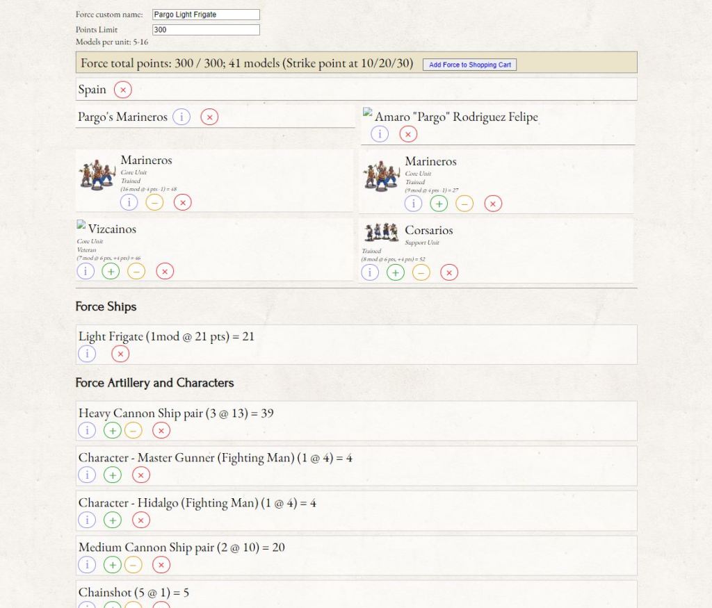 blood and plunder amaro pargo 300 point force list.