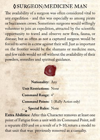 Surgeon/Medicine Man Character stats for Blood & Plunder