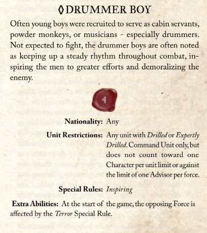 Drummer Boy Character stats for Blood & Plunder