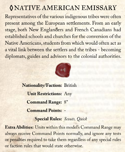 Native American Emissary Character stats for Blood & Plunder