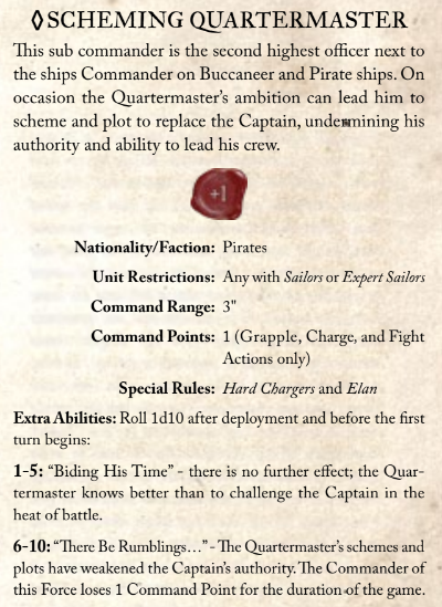 Scheming Quartermaster Character stats for Blood & Plunder