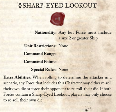 Sharp-Eyed Lookout Character stats for Blood & Plunder
