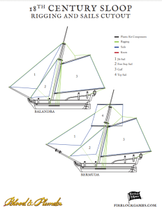 18th Century Sloop - Rigging and Sails Cutout templates for printing