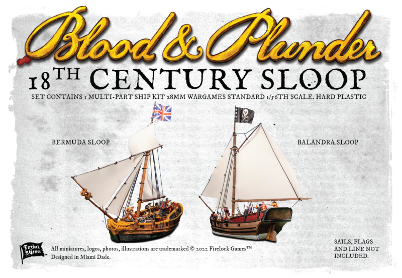 Blood & Plunder 18th Century Sloop - 28mm Plastic Pirate Ship Model (Back of the box)
