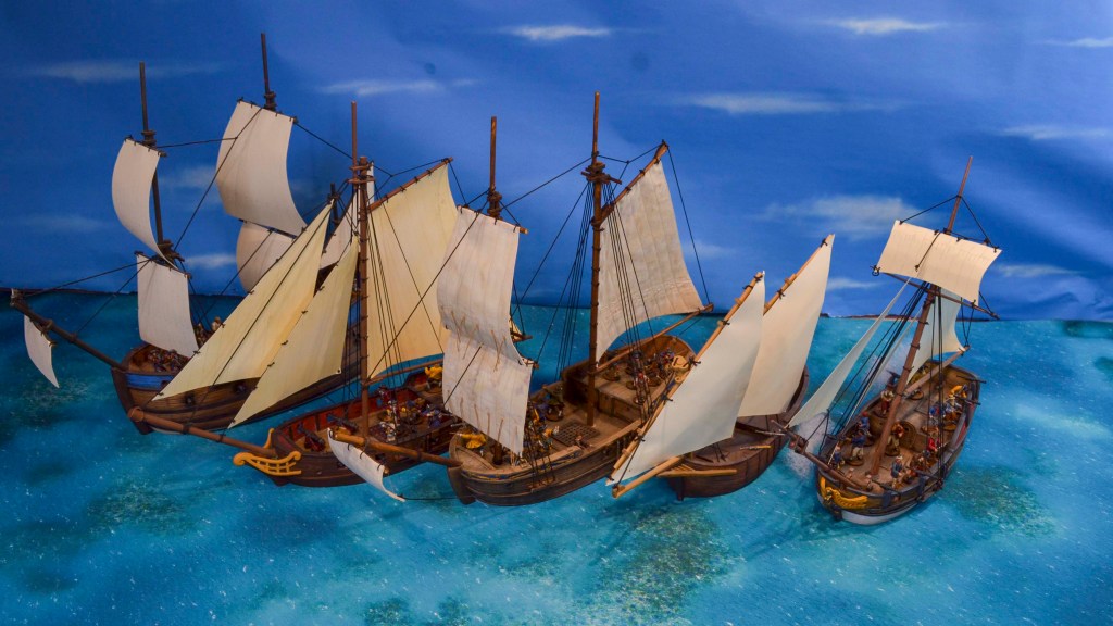 A lineup of Blood & Plunder ships that work well with Swivel Guns