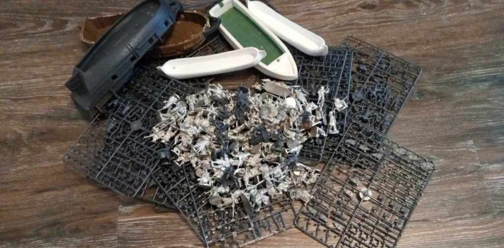 Pile of Blood & Plunder minis, boats and ships