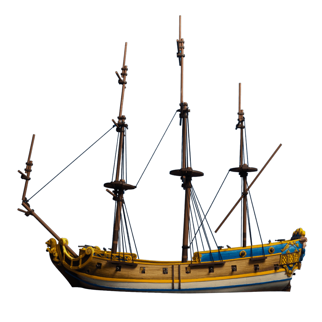 6th Rate Frigate model for Blood & Plunder by Firelock Games by Firelock Games (side view)