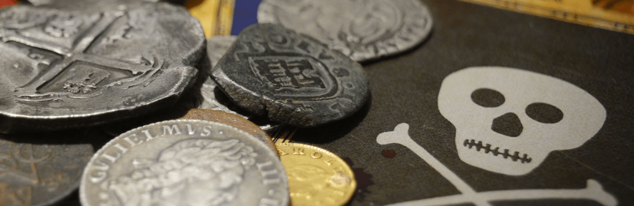 Summer of Plunder 2021 badge image - coins, dice and cards