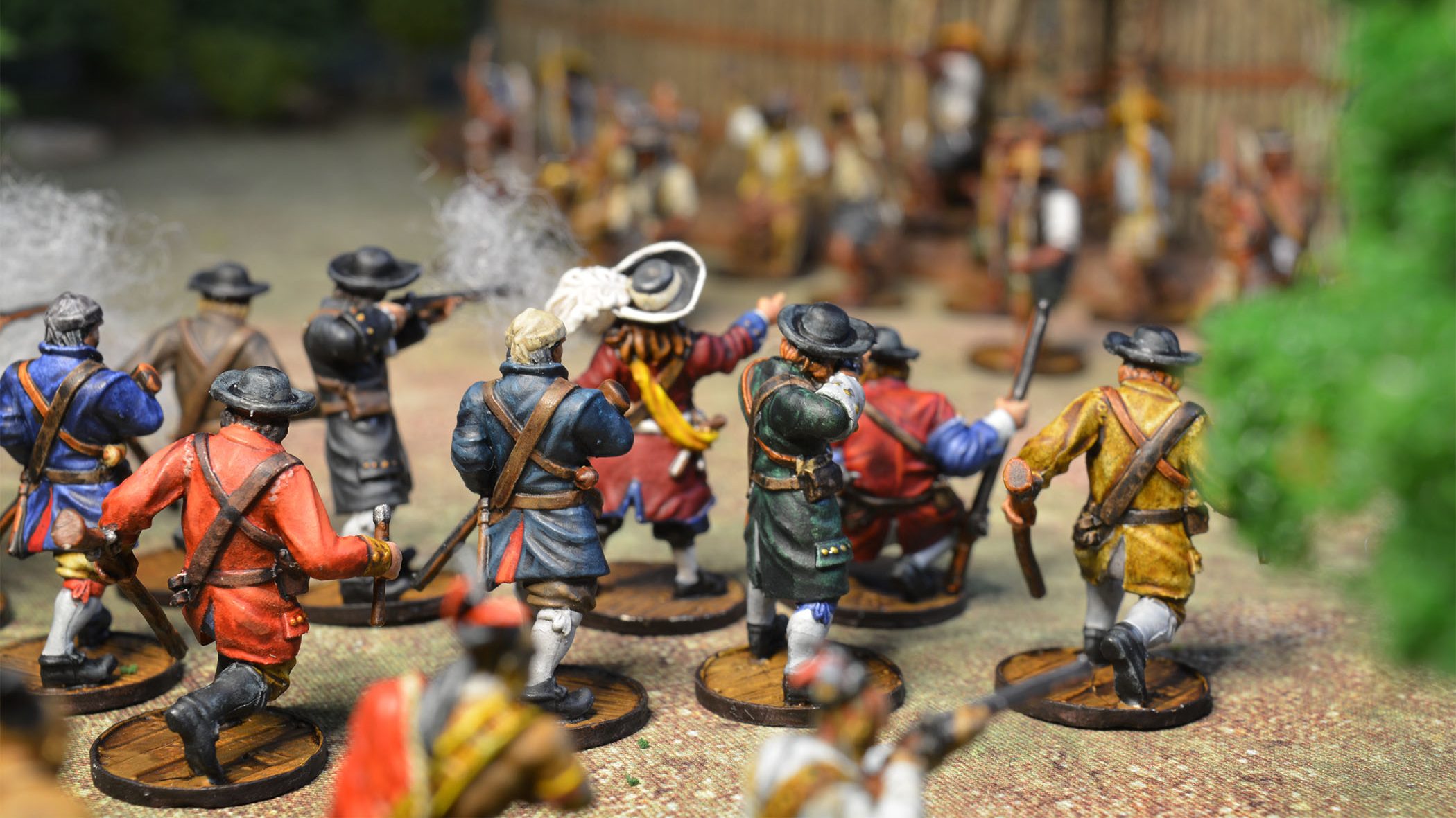 Blood & Plunder english raider minis attacking a native fort
