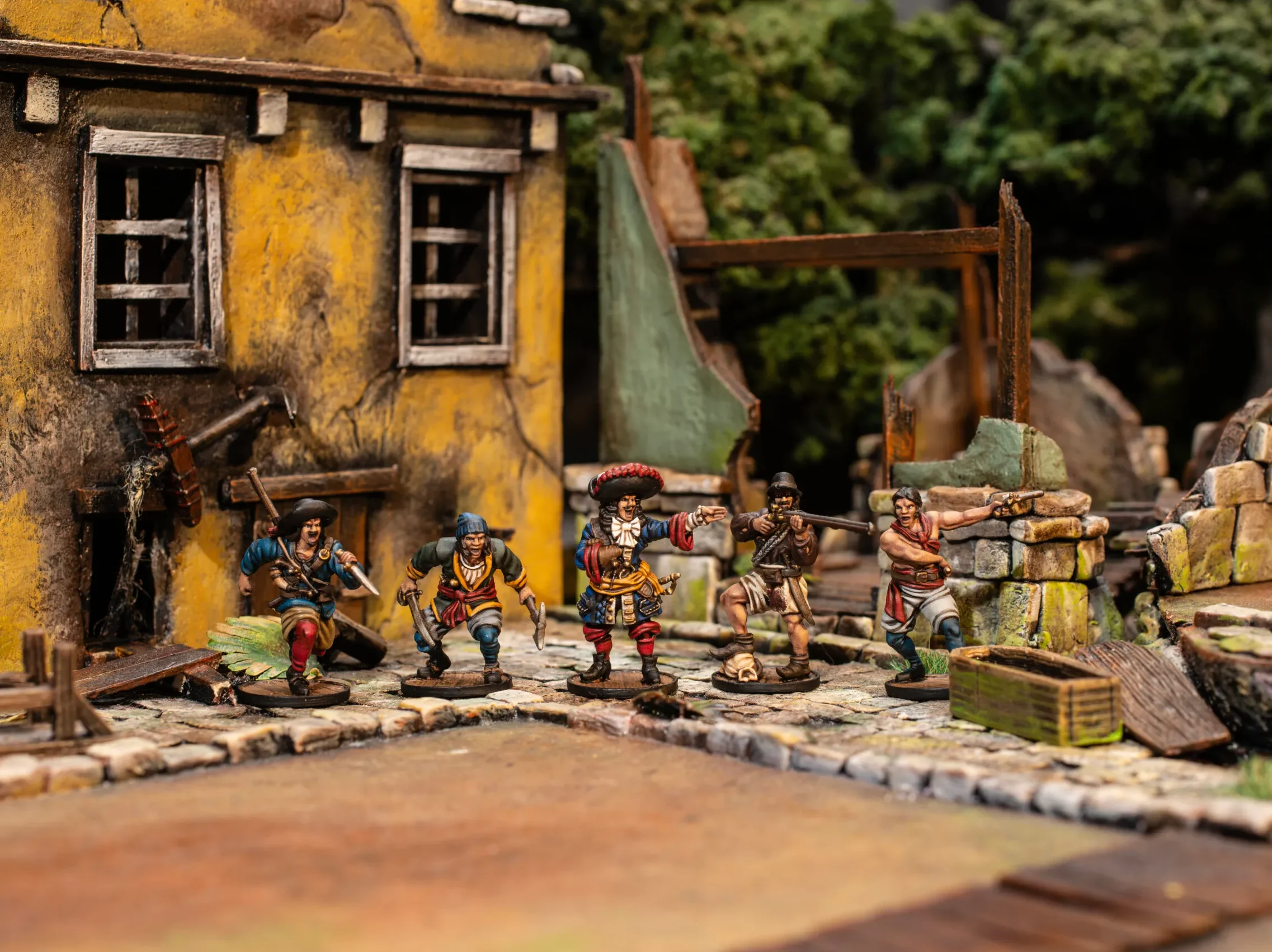French Blood & Plunder miniatures in a ruined city