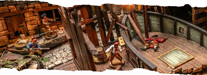 Sailor models in the ruins of Port Royal