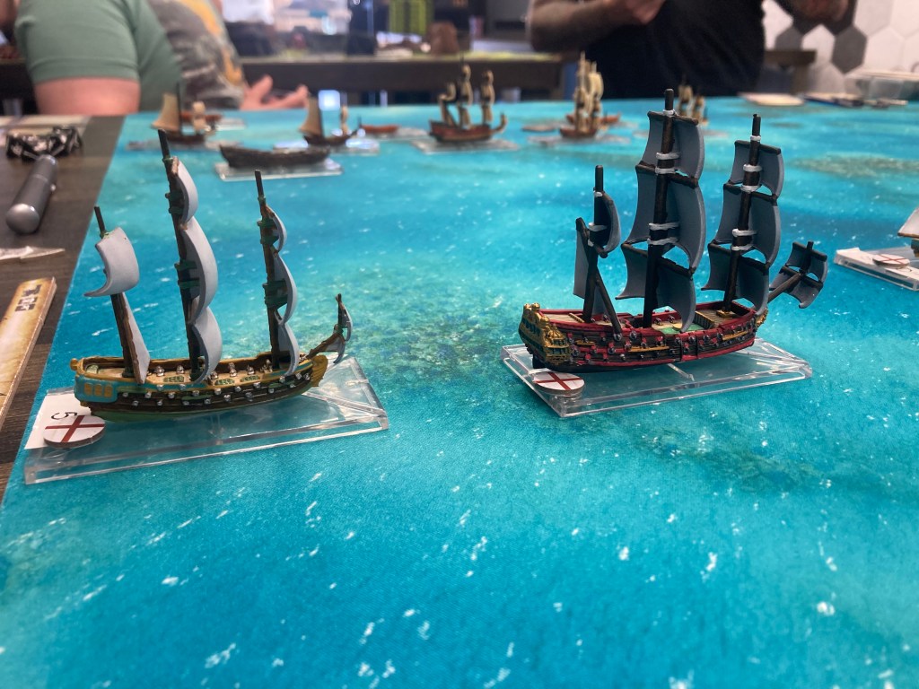 The English bring out the big ships and "Run Out the Guns" in a game of Oak & Iron (photo by Connor Fix)