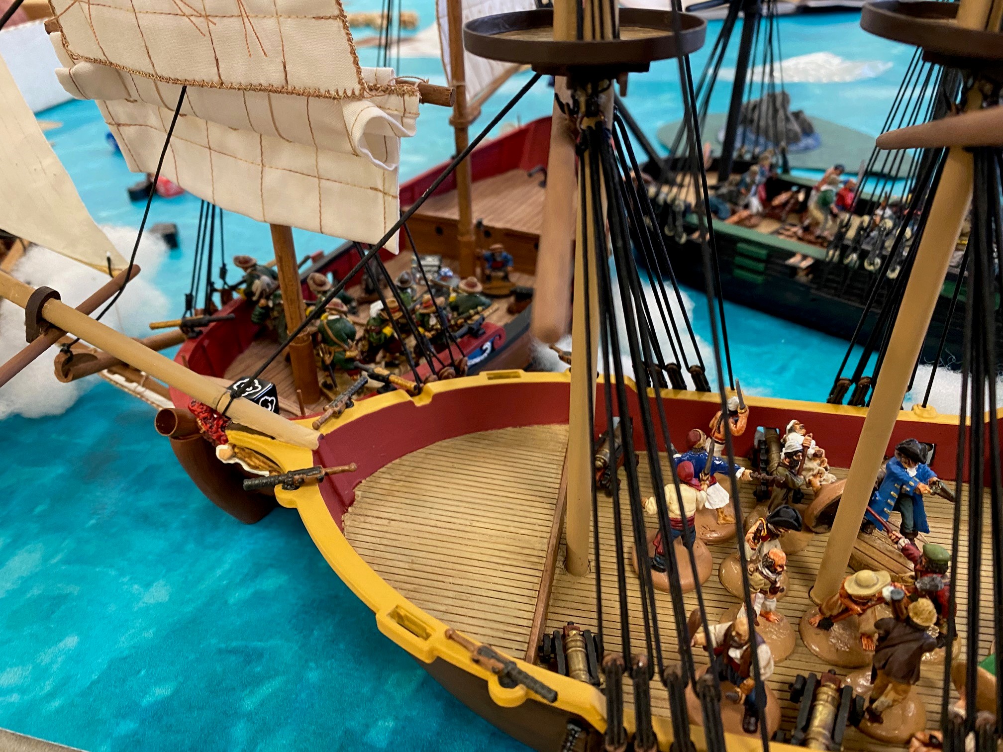 3 pirate ships engage in a messy boarding action