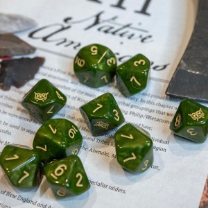 Native Dice, arrow heads and tomahawk from Baron of Dice for Blood & Plunder