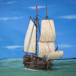 Fully rigged Blood & Plunder Brigantine Ship on a wagaming table