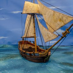 bow of the Bermuda Sloop with sails