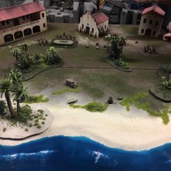 Palm trees on a coastal wargaming board by Jimmy Garrett