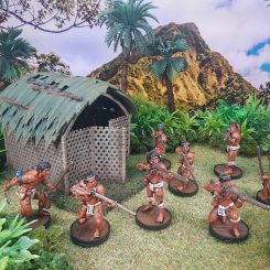 Natives minis with jungle terrain and palm trees by Richard Heath