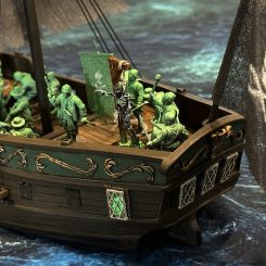 Ghost pirate ship with eerie green LED lights and stylized ghost pirates
